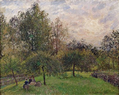 Appelbomen en populieren in de ondergaande zon, 1901 door Camille Jacob Pissarro